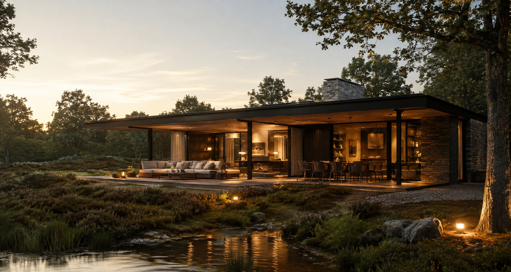 Een rustig, bijzonder huis in warm avondlicht